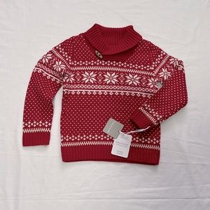 Tahari Girls Snowflake Sweater Cowl Neck Red & White Size 2T